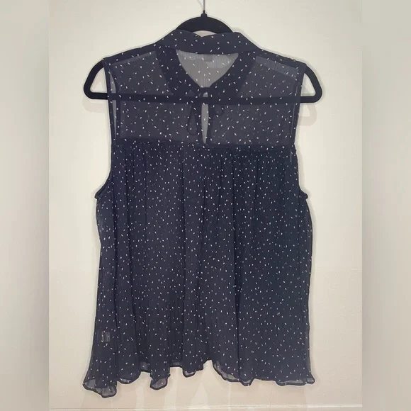 LC Lauren Conrad Blue Sleeveless Blouse with Mandarin Collar - Picture 4 of 7